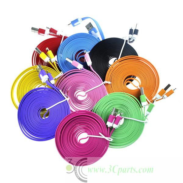 Two-Color Flat Noodle USB Sync Data and Charging Cable for iPhone 5 iPad 4 iPad Mini iPod Touch 5 Nano 7
