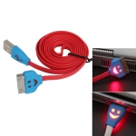 1m Smile Pattern Flat Noodle Style Luminous USB Data Sync Charger Cable for iPhone 4 4S