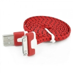 Colorful Nylon Netting Noodle Shape 30 Pin to USB Data Sync Charger Cable for iPhone 4