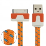 Colorful Nylon Netting Noodle Shape 30 Pin to USB Data Sync Charger Cable for iPhone 4