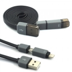 2 in 1 Micro USB and 8 Pin to USB Charge Sync Cable Flat Noodle Cord for iPhone 5