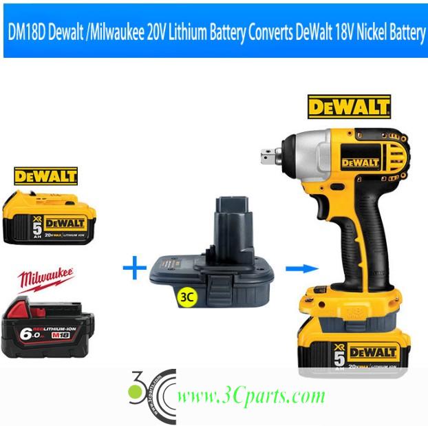 DM18D Battery Adapters Converter Suitable for 20V Dewalt or Milwaukee Convert to Dewalt 18V Nickel battery