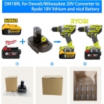 DM18RL Battery Adapters Converter Suitable for 20V Dewalt or Milwaukee Convert to Ryobi 18V Lithium ...
